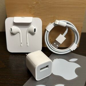 USB A Charging Cord + Charger Block + Earbuds BRAND NEW